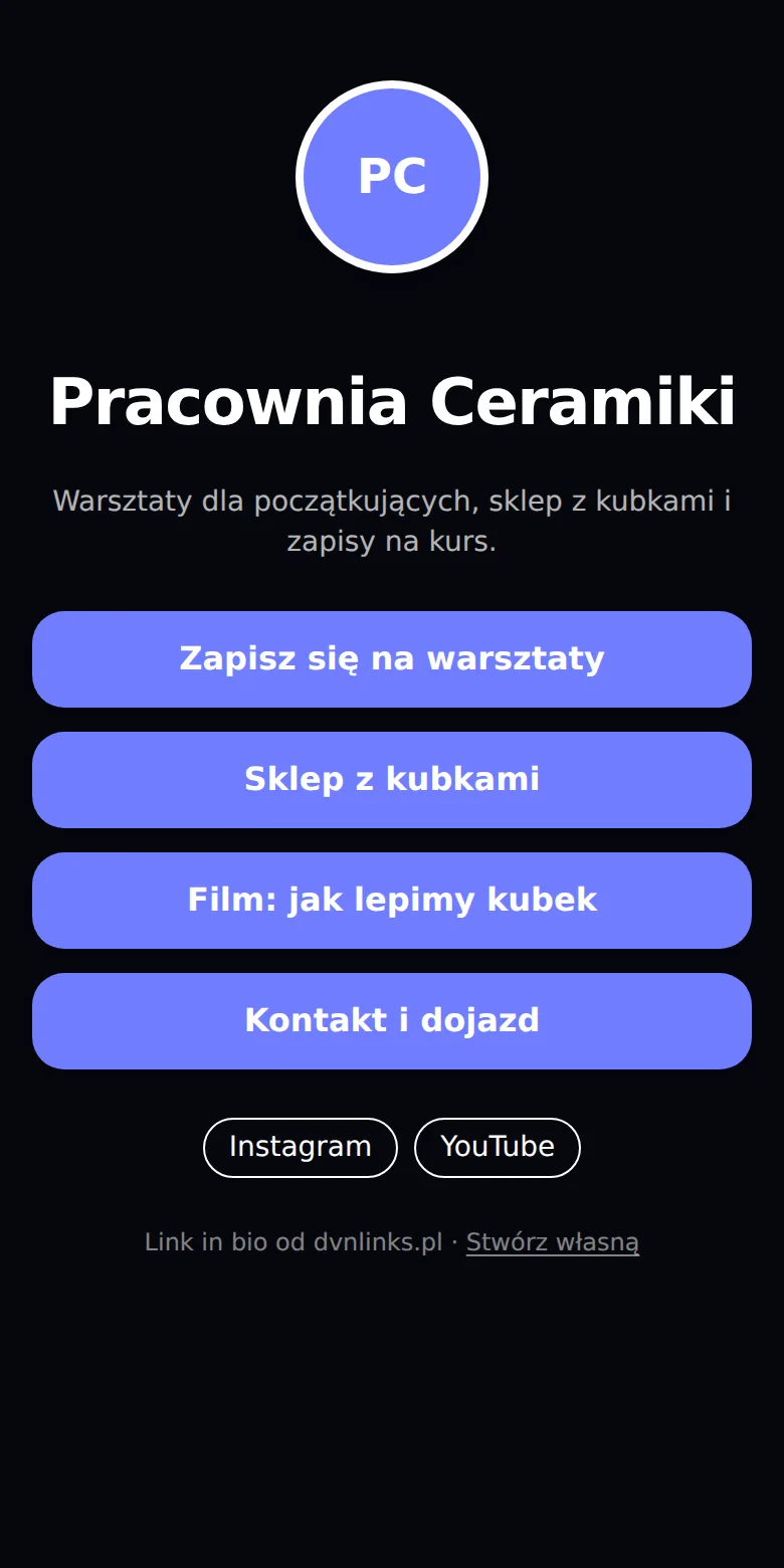 Strona link w bio na telefonie